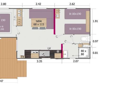 MOBILHOME 6 personnes - Classic | 2 Ch. | 4/6 Pers. | Terrasse Simple | 1 SDB | TV