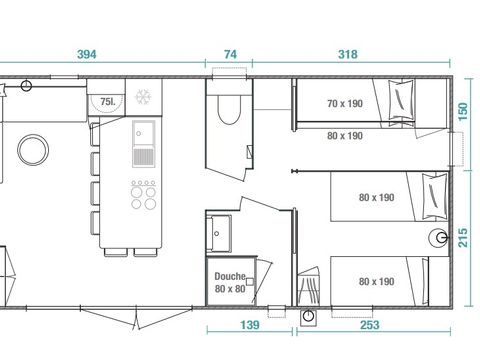 MOBILHOME 6 personnes - Cottage Palma 6 pers 3 Ch 2 Sdb Premium
