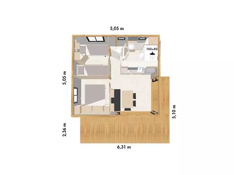 Chalet 4 personnes - Prestige 2 chambres 5 personnes, Terrasse couverte, TV, LV, CLIM, 25m² (2025)