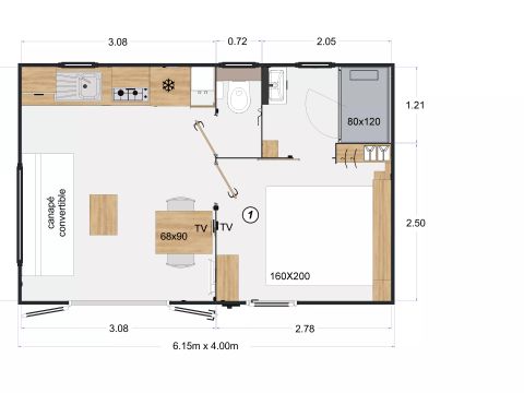 MOBILHOME 2 personnes - Mobil Home Premium 2 Pièces 2 Personnes Climatisé + TV