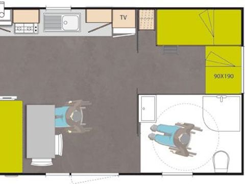 Mobilhome 4/5 personnes - Life - PMR 32 m² - 2 chambres - TV - Lave-vaisselle