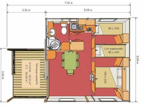 CHALET 5 personnes - 25 m² (2ch - 5 pers) + TV