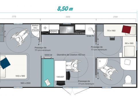MOBILHOME 4 personnes - Classique 2 chambres 4.  PMR ( Personnes à mobilité réduite prioritairement)