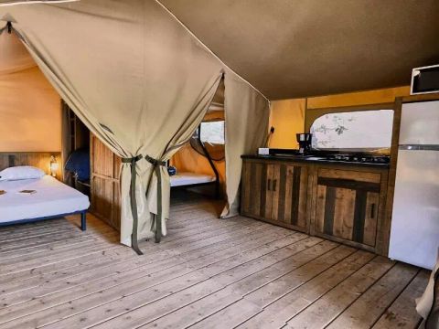 TENTE TOILE ET BOIS 5 personnes - Tente Lodge Cosy 3 Pièces 5 Personnes Sans Sanitaire