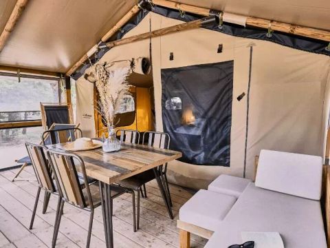 Tente en toile et en bois 5 personnes - Tente Lodge Cosy 3 Pièces 5 Personnes Sans Sanitaire