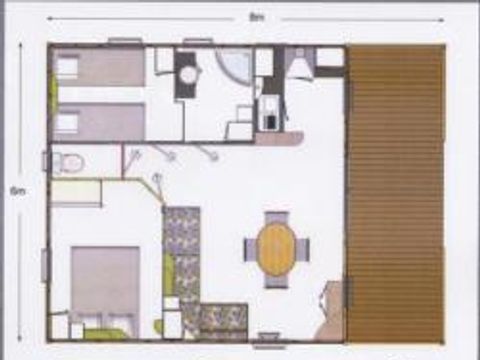 CHALET 4 personnes - Chalet Premium 35m² (2 chambres) + Climatisation + Lave-vaisselle + Terrasse couverte 12m²