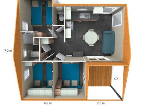 CHALET 6 personnes - Chalet Premium 34m² (3 chambres) + Climatisation + Lave-vaisselle + Terrasse couverte