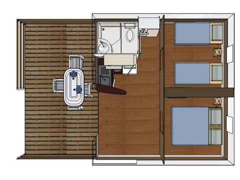 Tente en toile et en bois 5 personnes - Grand lodge 25m² (2 chambres) 5 pers