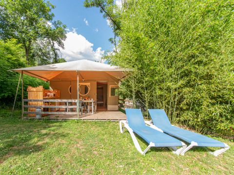 Tente en toile et en bois 5 personnes - Grand lodge 25m² (2 chambres) 5 pers