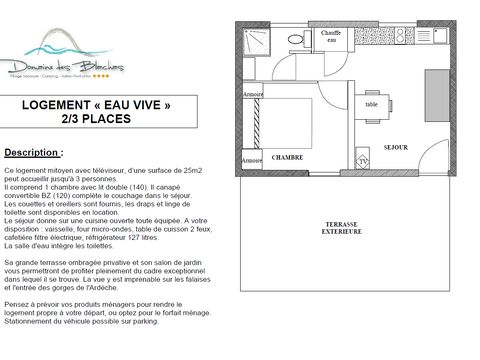 MAISON 3 personnes - EAU VIVE TERRASSE COUVERTE TV