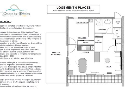Gîte 6 personnes - Pavillon 6 avec vue - 1 chambre + 1 chambre cabine + terrasse + Climatisation + TV - 40m²