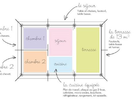 TENTE TOILE ET BOIS 4 personnes - TENTE TOILE PREMIUM (sans sanitaires)