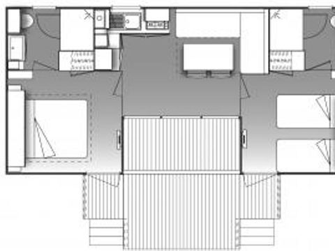 MOBILHOME 4 personnes - Mobil home Premium 32m² 2 chambres + 2 salles de bain + terrasse couverte 9m² + TV + Clim 4 pers
