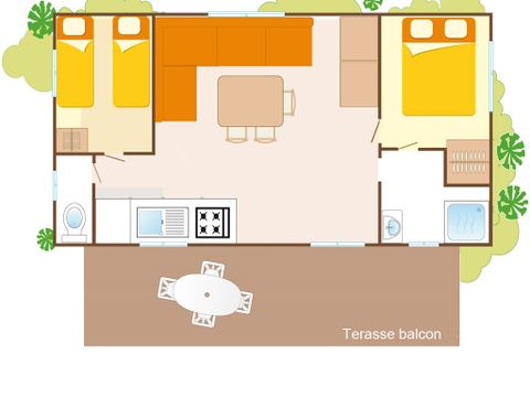 MOBILHOME 6 personnes - Comfort | 2 Ch. | 4/6 Pers. | Terrasse surélevée | Clim.