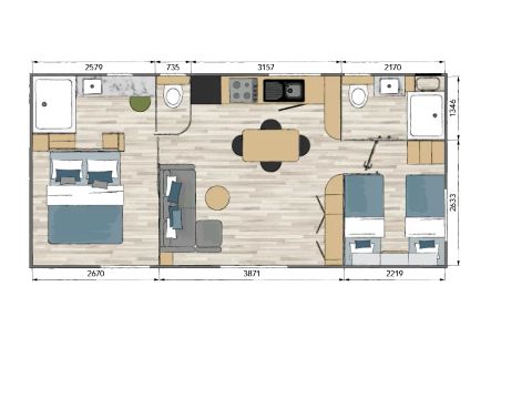 MOBILHOME 4 personnes - Sunêlia Luxe TAOS F4 4 pers. 2 ch. 2 sdb.