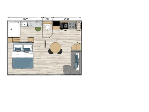 MOBILHOME 2 personnes - Sunêlia Luxe TAOS S2 2 pers. 1 ch. 1 sdb. avec ou sans jacuzzi privatif