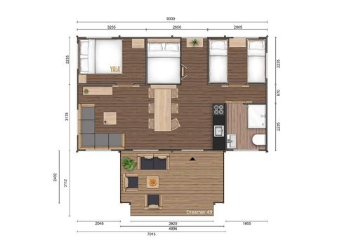 Tente en toile et en bois 7 personnes - TENTE LODGE 49 m2 3 ch 6/7 personnes