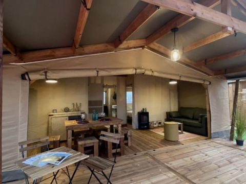 Tente en toile et en bois 5 personnes - Tente Lodge 32 m2 2 ch 4/5 pers