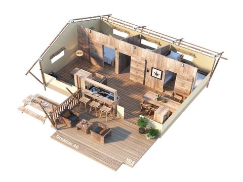 Tente en toile et en bois 5 personnes - TENTE LG 40 m2 2 ch 4/5 pers SAMEDI