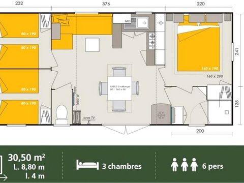 MOBILHOME 4 personnes - NEW //Homeflower Premium 35m² 3 chambres + CLIM + terrasse semi-couverte + TV + draps + serviettes