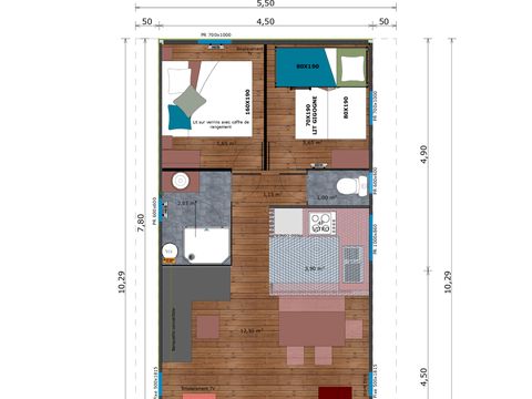 Tente en toile et en bois 5 personnes - Lodge Premium VIP 45m² 2 chambres dont terrasse de 11m² + TV + Draps + Serviettes