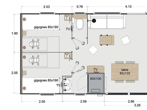 MOBILHOME 6 personnes - 3 CHAMBRES PRENIUM