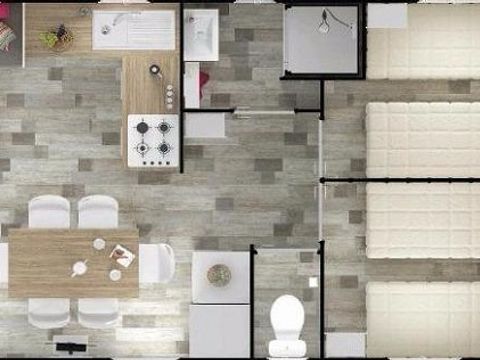 MOBILHOME 6 personnes - Confort 36m² - 3 chambres + Terrasse couverte + Clim réversible + TV