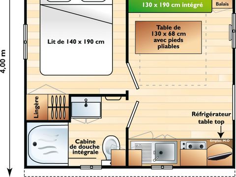 MOBILHOME 2 personnes - 1 chambre bord d'étang, 16m2 catégorie 1