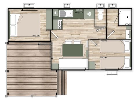 MOBILHOME 4 personnes - COTTAGE CONFORT - Quartier Jardin
