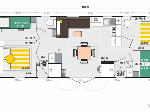 Mobilhome 8/10 personnes - Aqua - 4 chambres - 2 salles de bain
