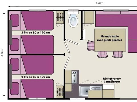 MOBILHOME 6 personnes - Lounge+ 4 Pièces 6 Personnes