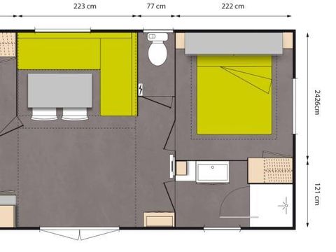 MOBILHOME 4 personnes - CONFORT + avec terrasse semi-couverte
