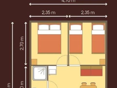Hébergement 4 personnes - Cabane Lodge Bois sur pilotis Standard 38m² (2 chambres) dont terrasse couverte 12m² + TV 4 pers. 