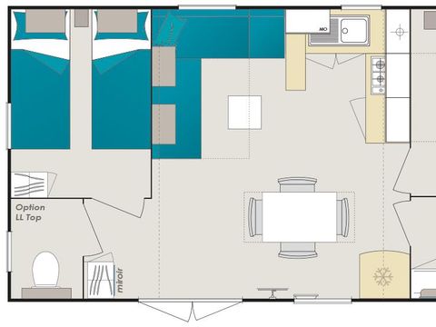 Mobilhome 4 personnes - Bois Confort 30m² - 2 chambres - Terrasse semi-couverte - TV - CLIM