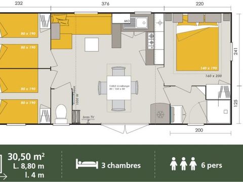 MOBILHOME 7 personnes - Homeflower Premium 30m² - 3 chambres