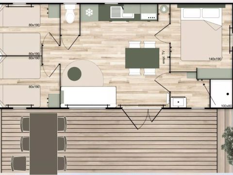 MOBILHOME 6 personnes - Mobil Home Terracotta 4 Pièces 6 Personnes + TV