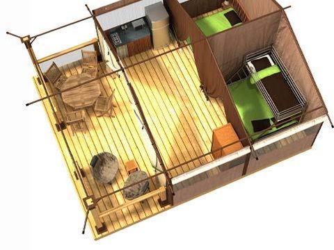 Tente en toile et en bois 5 personnes - LODGE KENYA (SANS SANITAIRES)