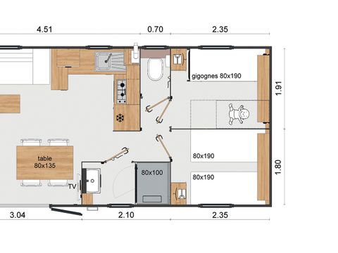 MOBILHOME 6 personnes - Cottage Terrasses du causse - 3 chambres - 2 salles de bain