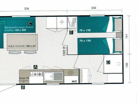 Mobilhome 4 personnes - Privilège 2ch - TV - 22m² sans vue mer