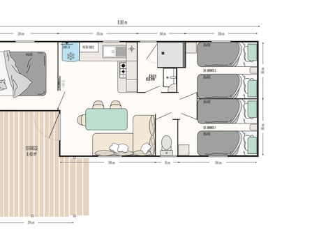 Mobilhome 6 personnes - Prestige+ - 3 chambres - 31 m²
