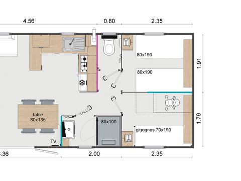 MOBILHOME 6 personnes - Confort 3 chambres - 2 salles de bain - Climatisation + TV -
