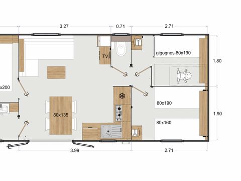 MOBILHOME 6 personnes - Privilège 3 chambres - 1 salle de bain - climatisation + TV