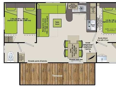 Mobilhome 6 personnes - C- Mobil-home Caraïbes - 2 chambres