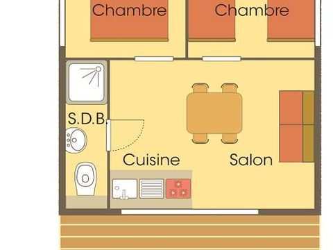 Tente en toile et en bois 4 personnes - Cabane Lodge Bois sur Pilotis Standard 34m² (2 chambres) dont terrasse couverte 11m² 4 pers.