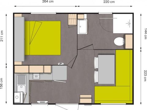MOBILHOME 2 personnes - Mobil-home Confort 18m² (1 chambre) + TV + terrasse semi couverte 2 pers.
