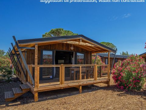 CHALET 5 personnes - Lodge VIP Premium 34m² - vue sur lac (2 chambres) + TV + draps + serviettes + terrasse couverte 11m² 4/5 pers.