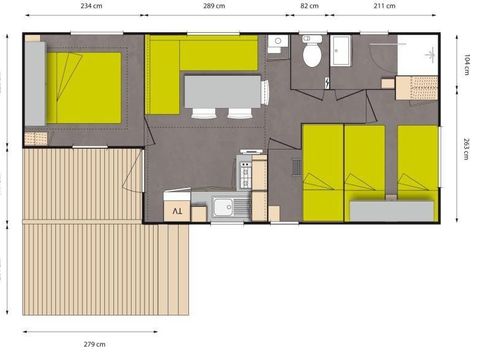MOBILHOME 6 personnes - Mobil home Standard 31m² (3 chambres) + TV + terrasse intégrée couverte de 9m² 6 pers.