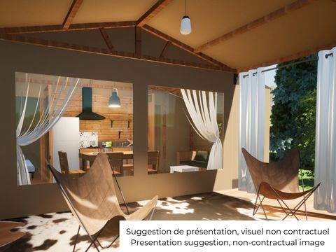 BUNGALOW TOILÉ 5 personnes - Cabane toilée Cotton Flower Confort 28m² (2 chambres) + TV + terrasse couverte 16m²