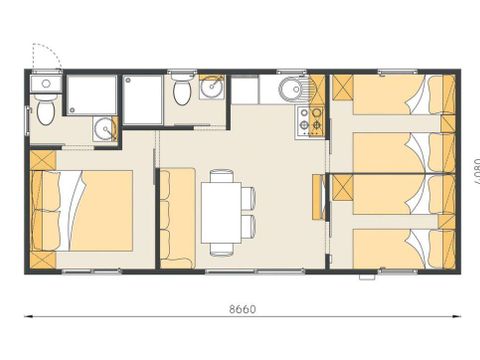 MOBILHOME 6 personnes - Mobil-home | Comfort | 2 Ch. | 4/6 Pers. | Terrasse surélevée | Clim. | TV