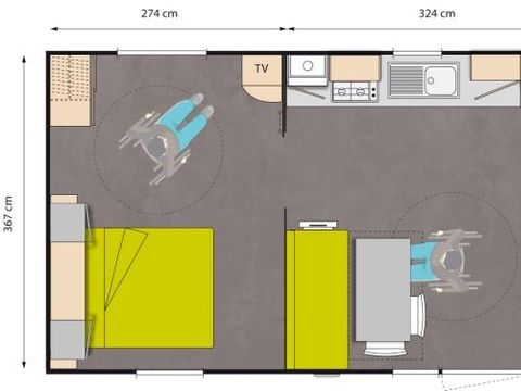 MOBILHOME 4 personnes - Mobil-home STANDARD 29m² (2 chambres) + terrasse adaptée pour les Personnes à Mobilité Réduite